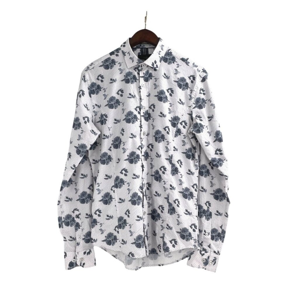 Eight X Floral Polka Dot Slim Fit Long Sleeve Button Up Shirt Classic White